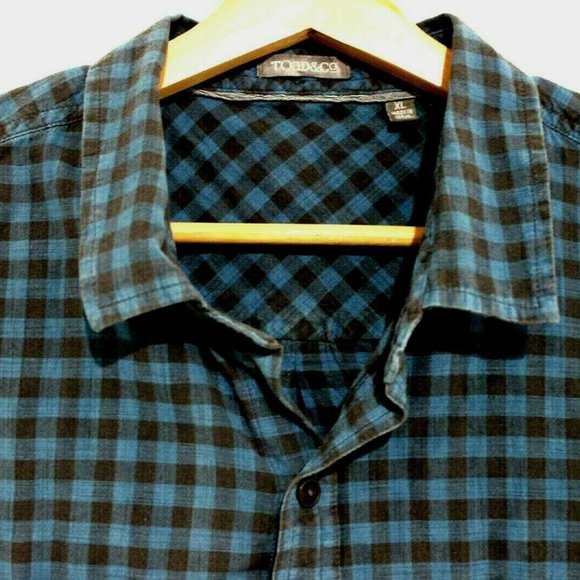 Toad & Co Mens Extra Large Blue Organic Cotton Plaid Flannel Button Down Shirt - Picture 3 of 3